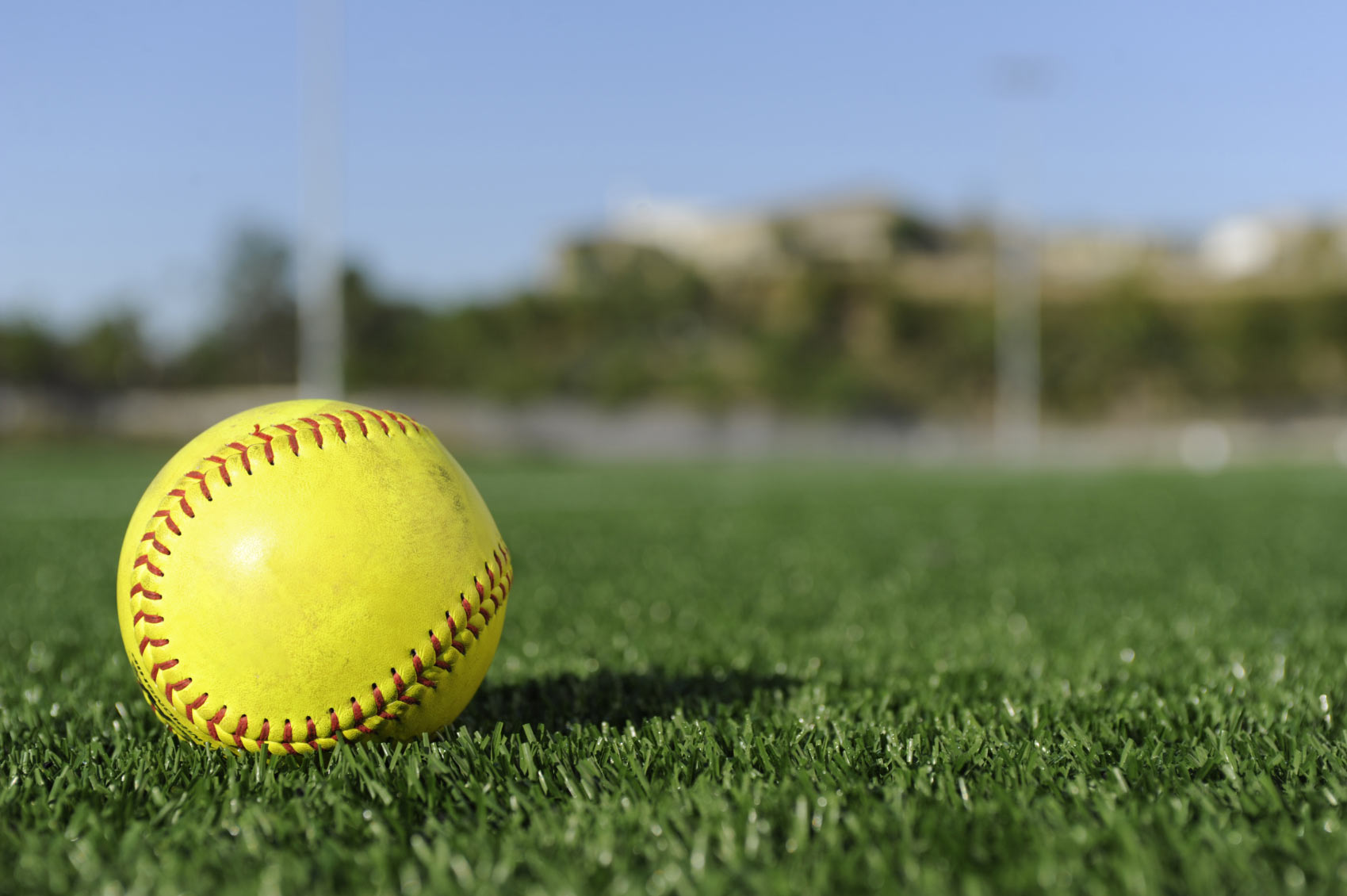 Softball on Field with Blurry background